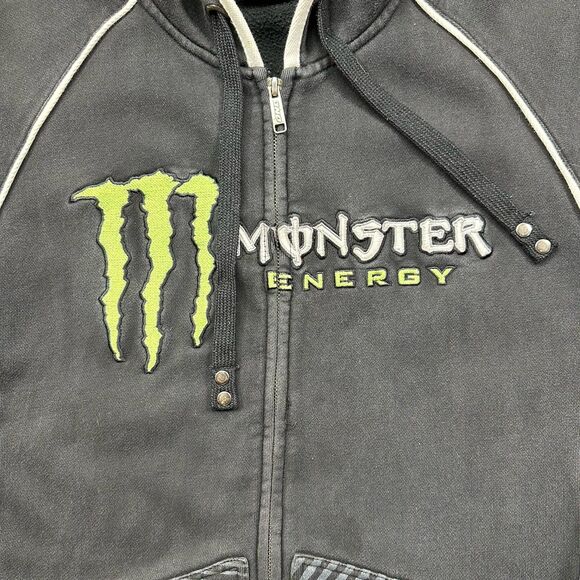 Y2K Monster Energy Racing Hoodie Men’s Medium Black Zip Logo Hooded Sweatshirt - Picture 7 of 12